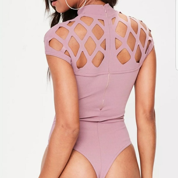 "Ashlyn" High Neck Cutout Bodysuit Dusty Rose - Picture 2 of 5
